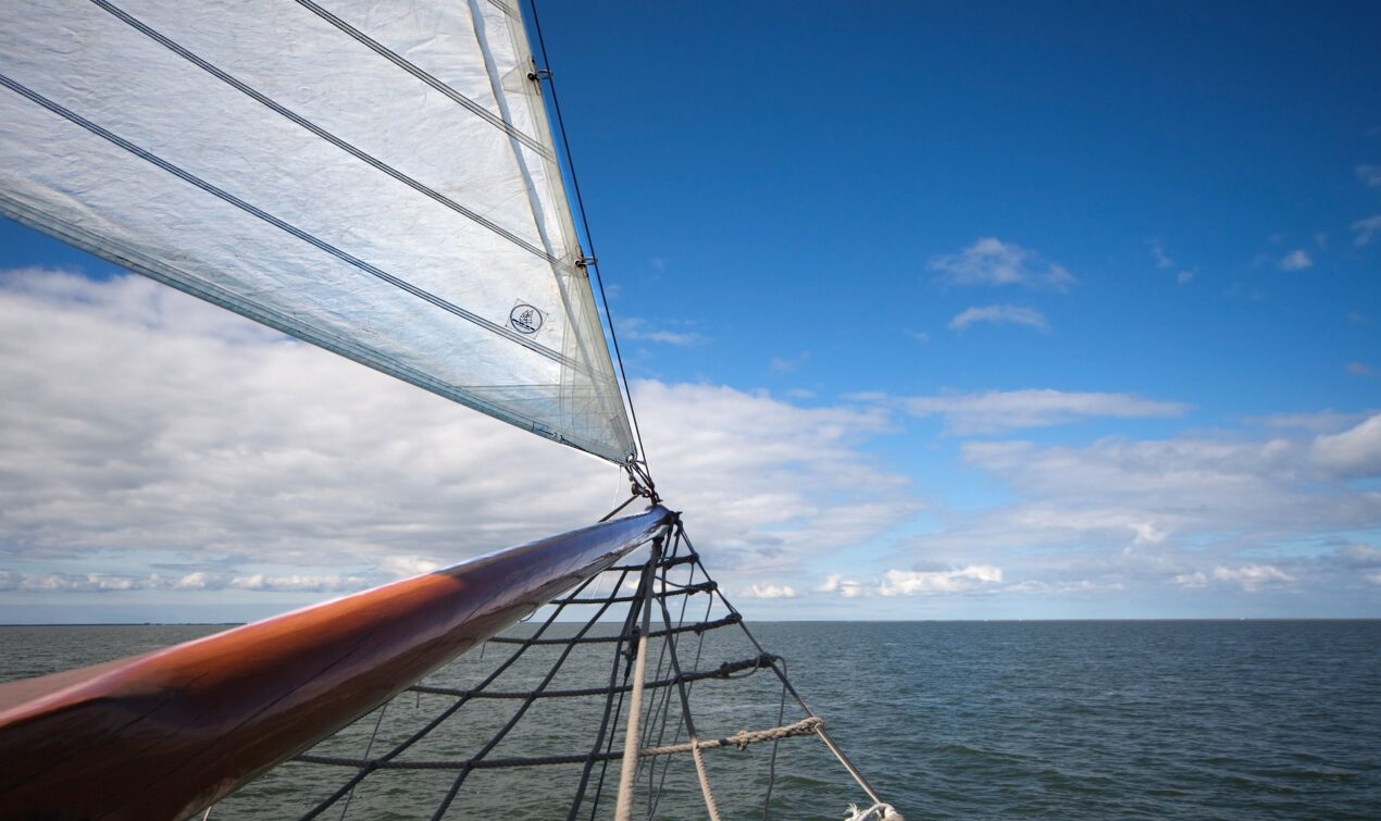 the bow of a sailing boat
